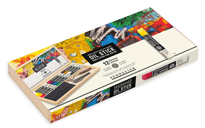 Oil Stick Sennelier Wooden box 12 stick + accessories